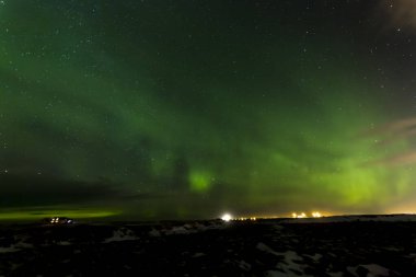 Kuzey ışıkları manzarası, Reykjanes yarımadası üzerinde Aurora borealis, İzlanda
