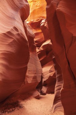 Dalgalı ve pürüzsüz kaya duvarları olan bir kanyonda manzara, Canyon X, Arizona, ABD