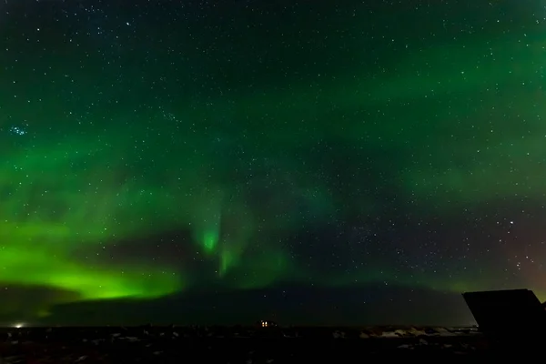 Paisagem Com Luzes Norte Aurora Boreal Sobre Península Reykjanes Islândia — Fotografia de Stock