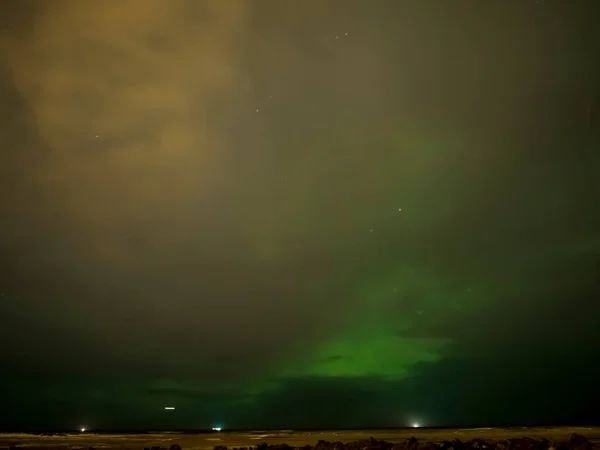 Paisaje Con Luces Boreales Aurora Borealis Sobre Península Reykjanes Islandia — Foto de Stock