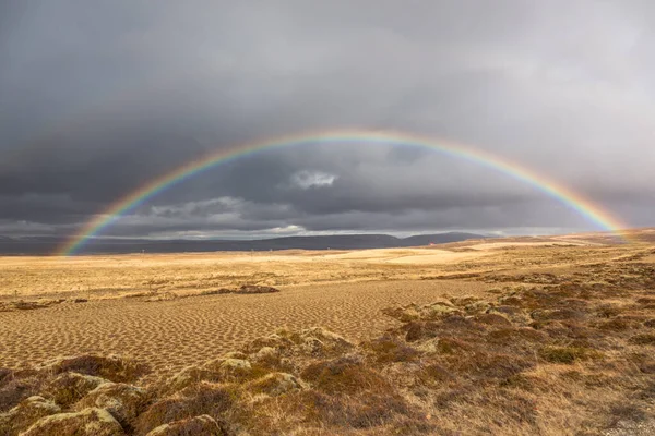 Snaefellsnes Yarımadası Zlanda Üzerinde Kara Bulutlar Gökkuşağı Manzarası - Stok İmaj
