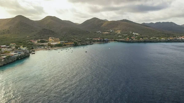 Vista Aérea Costa Curaao Mar Caribe Con Arquitectura Agua Turquesa — Foto de Stock