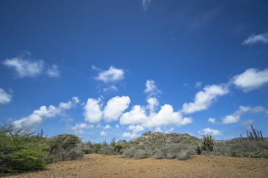 Bulutlu gökyüzü ile Curacao adasının muhteşem manzarası