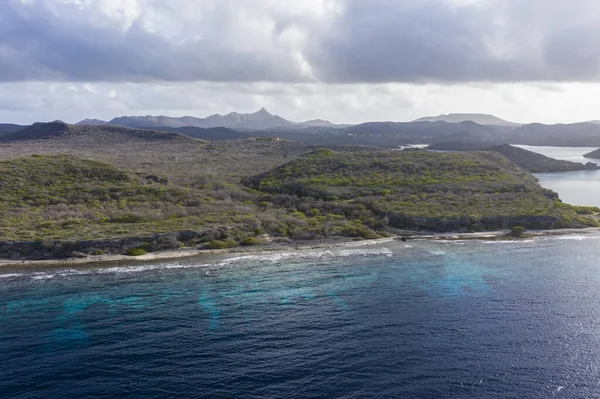 Luftaufnahme Der Küste Von Curacao Der Karibik Mit Türkisfarbenem Wasser — Stockfoto
