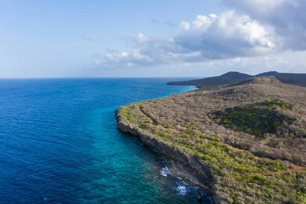 Vue Aérienne Côte Curaçao Dans Mer Des Caraïbes Avec Eau — Photo