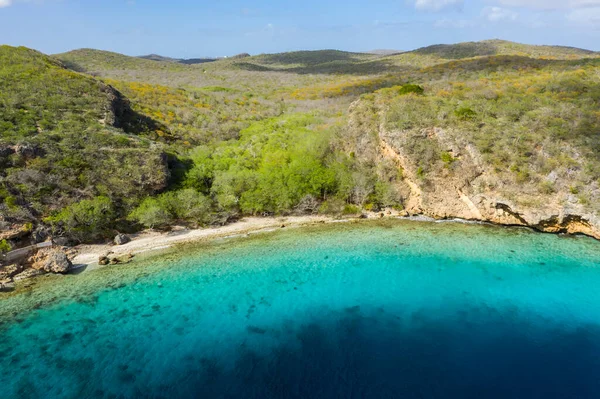 Vista Aérea Costa Curaao Caribe Com Praia Penhasco Mar Azul — Fotografia de Stock
