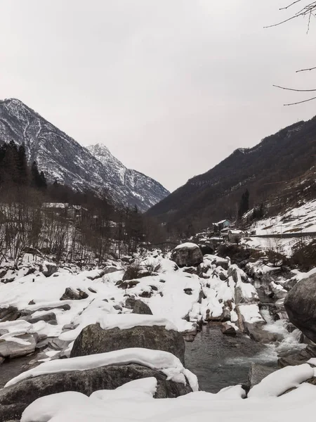 Winter Scenery Verzasca Valley Canton Ticino Switzerland Bridge Ponte Romano — Stock Photo, Image