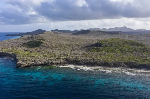 Aerial View Coast Curacao Caribbean Sea Turquoise Water Cliff Beach — Stock Photo, Image