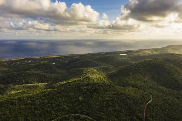 Vista Aérea Acima Cenário Curaçao Caribe Com Oceano Céu Bonito — Fotografia de Stock