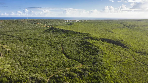 Widok Lotu Ptaka Nad Scenerią Curacao Karaibów Oceanem Wybrzeżem Wzgórzami — Zdjęcie stockowe