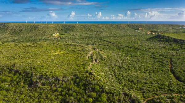 Вид Воздуха Над Пейзажем Кюрасао Карибского Бассейна Океаном Побережьем Холмами — стоковое фото