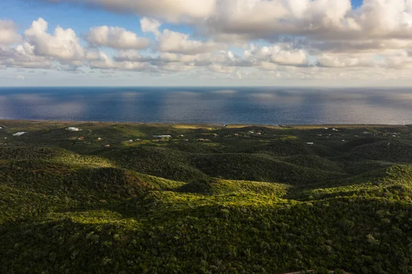 Légi Kilátás Felett Táj Curacao Karib Tenger Óceánnal Gyönyörű — Stock Fotó