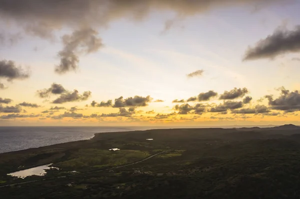 Vista Aérea Del Atardecer Sobre Paisaje Curazao Caribe Con Océano — Foto de Stock