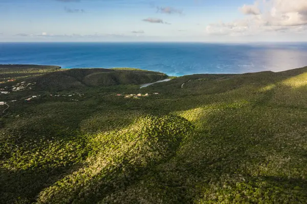 Vista Aérea Sobre Paisaje Curazao Caribe Con Océano Cielo Hermoso — Foto de Stock