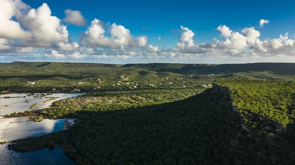 Vue Aérienne Dessus Paysage Curaçao Caraïbes Avec Océan Côte Collines — Photo