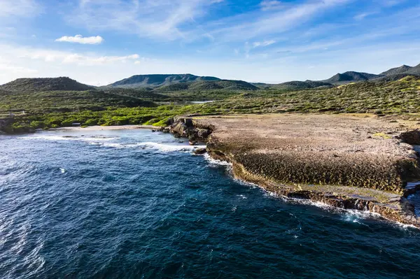 Widok Lotu Ptaka Nad Krajobrazem Curacao Karaiby Oceanem Wybrzeżem — Zdjęcie stockowe