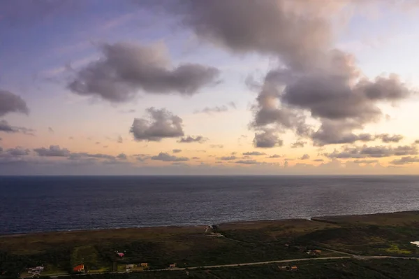 Vista Aérea Por Sol Acima Paisagem Curaçao Caribe Com Oceano — Fotografia de Stock