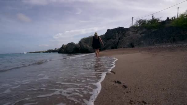 Γυναίκα Στην Παραλία Στην Καραϊβική — Αρχείο Βίντεο