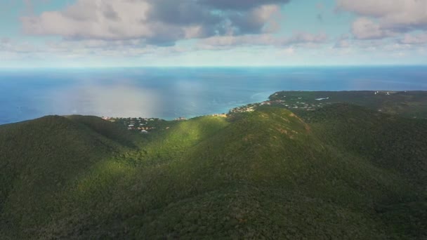 Vue Aérienne Dessus Paysage Curaçao Caraïbes Avec Océan Côte Montagnes — Video