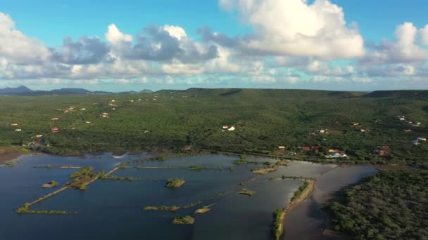 Vista Aérea Sobre Paisaje Curazao Caribe Con Océano Costa — Vídeo de stock