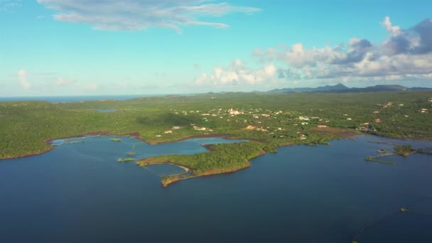 库拉索岛风景上方的空中景观 有海洋和海岸 — 图库视频影像