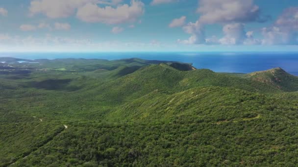 Letecký Pohled Nad Scenérií Curacaa Karibik Oceánem Pobřeží Hory — Stock video
