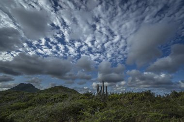 Karayipler 'deki adada bulutlu gökyüzü manzarası