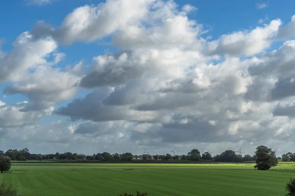 Prachtig Schot Van Een Groen Veld Onder Een Bewolkte Hemel — Stockfoto