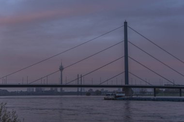 Almanya, Düsseldorf, Ren Nehri 'nde sonbahar manzarası