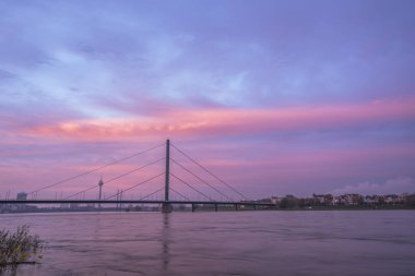 Almanya, Düsseldorf, Ren Nehri 'nde sonbahar manzarası