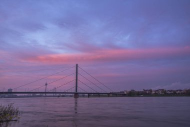 Almanya, Düsseldorf, Ren Nehri 'nde sonbahar manzarası
