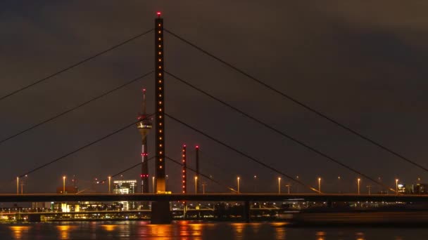 Time Lapse Dusseldorf Urban Landscape Bridge River Rhine Traffic Night — Vídeos de Stock