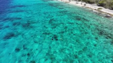 Karayip Denizi 'nin deniz manzarası ve turkuaz suyu..