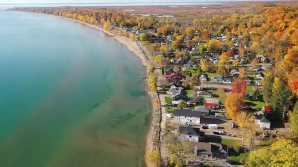 秋のカナダ オンタリオ州トルコポイントの空中高速のシーン — ストック動画