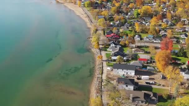 Flyghyperlapse Turkey Point Ontario Kanada Hösten Morgon — Stockvideo