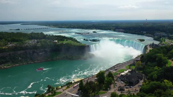 Aerial Pan Horseshoe Falls Niagara Falls Ontario Canada — Stock Video