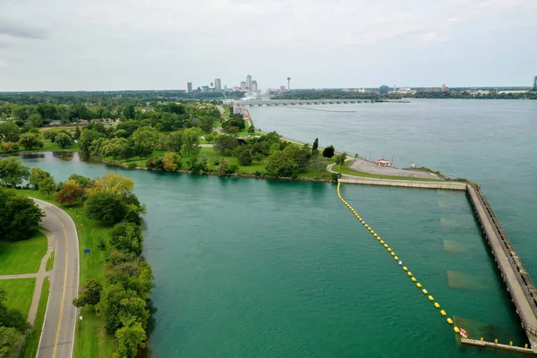 Uma Antena Rio Niagara Com Vista Para Cataratas Niágara Canadá — Fotografia de Stock