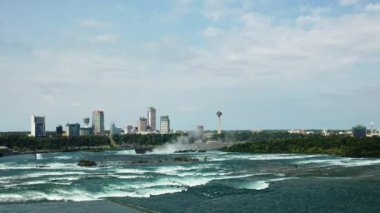 Niagara Şelalesinin gökyüzü manzarası, Ontario, Kanada 4K