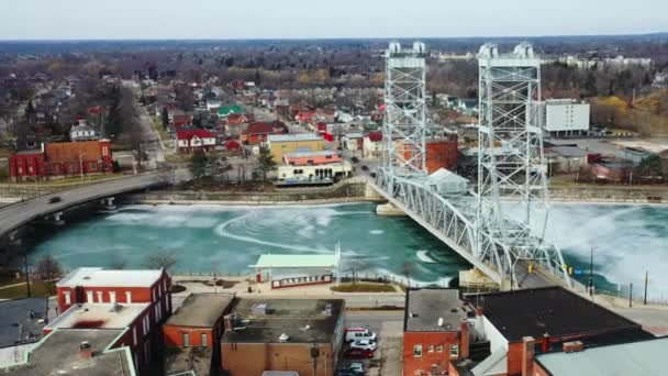 Welland Ontario Kanada Welland Kanal Köprüsü Yakınlarındaki Hava Zoom — Stok video