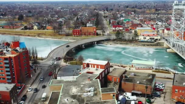 Aerial Pan Welland Ontario Canada Downtown — Wideo stockowe