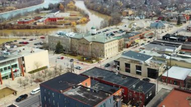 Aerial view of Welland, Ontario, Canada on a winter day 4K