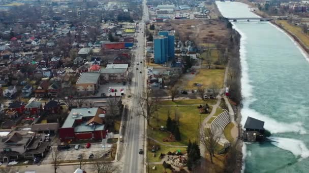 Aerial Pan Welland Ontario Canada Canal — Stock videók