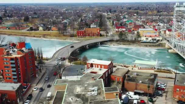 Aerial Zoom Welland Ontario Canada Downtown — Stok video