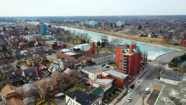 Aerial Welland Ontario Canada Cold Morning — Stok video