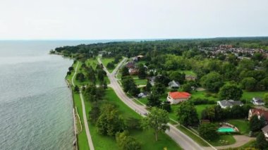 Aerial of Lake Erie shore at Fort Erie, Ontario, Canada 4K