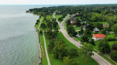 Aerial view of Lake Erie shore at Fort Erie, Ontario, Canada 4K