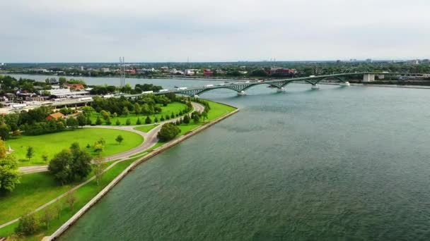Aerial Peace Bridge Fort Erie Canada Buffalo — Stock Video