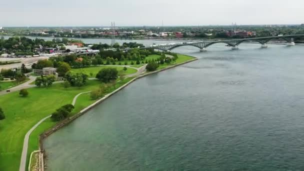 Aerial Hyperlapse Lake Erie Shore Fort Erie Ontario Canada — Stok video