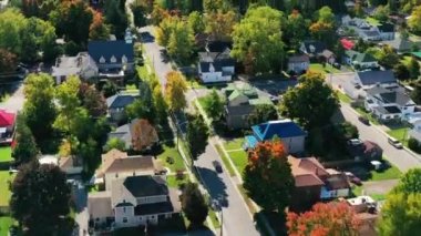 Colorful aerial hyperlapse scene of Waterford, Ontario, Canada in the autumn 4K