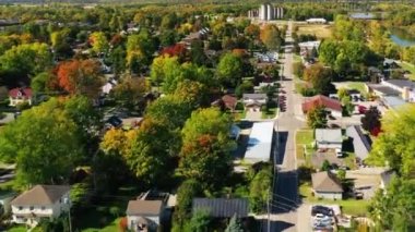 Colorful aerial hyperlapse view of Waterford, Ontario, Canada in the fall 4K